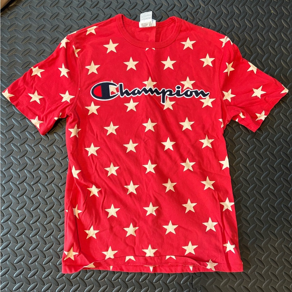 Champion Red White Blue Star Heavy Weight Short Sleeve Tee Mens Medium